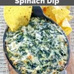 Copycat Cheddar's Santa Fe spinach dip served with tortilla chips.