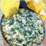 Copycat Cheddar's Santa Fe spinach dip served with tortilla chips.