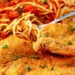 Copycat Cheesecake Factory Chicken Romano and pasta with tomato sauce.