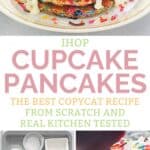Copycat IHOP cupcake pancakes and the ingredients to make them.