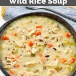 Copycat Jason's Deli creamy chicken and wild rice soup served.
