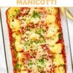 Copycat Olive Garden four cheese manicotti in a casserole dish.