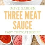 Copycat Olive Garden three meat sauce and the ingredients to make it.