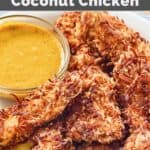 Copycat Rainforest Cafe caribou coconut chicken breast strips and honey mustard sauce.