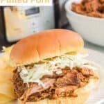 A sandwich made with slow cooker bbq pulled pork.