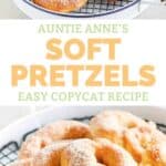 Copycat Auntie Anne's soft pretzels piled on a platter.