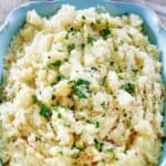 Copycat Cracker Barrel southern mashed potatoes in a serving dish.