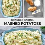 Copycat Cracker Barrel mashed potatoes ingredients and the prepared dish.