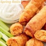Copycat Grand Lux Cafe Buffalo chicken spring rolls served with celery and blue cheese.