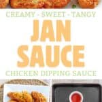 Homemade Jan sauce served with chicken tenders and the ingredients to make it.