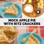 Homemade mock apple pie ingredients and the baked pie.