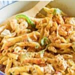 Freshly-made copycat Cheddar's New Orleans pasta.