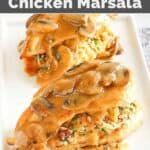 Copycat Olive Garden cheese stuffed chicken breast with mushrooms and marsala sauce.