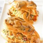 Copycat Olive Garden stuffed chicken marsala on a platter.