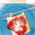 Copycat Olive Garden five cheese lasagna and a fork on a plate.