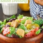 Copycat Olive Garden salad dressing on an Italian salad.