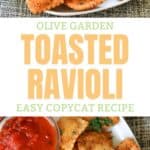 Copycat Olive Garden toasted ravioli served with marinara sauce.