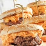 Burgers with homemade pimento cheese.