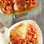 Copycat Pizza Hut cavatini on a plate and in a baking dish.
