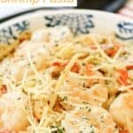 Copycat Red Lobster shrimp pasta in a bowl.