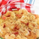 Copycat Red Lobster shrimp scampi in a serving dish.