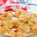 Copycat Red Lobster shrimp scampi served in a glass dish.