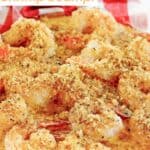 Copycat Red Lobster shrimp scampi in a glass baking dish.