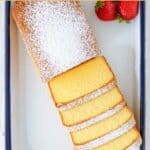 Copycat Sara Lee pound cake and strawberries on a platter.