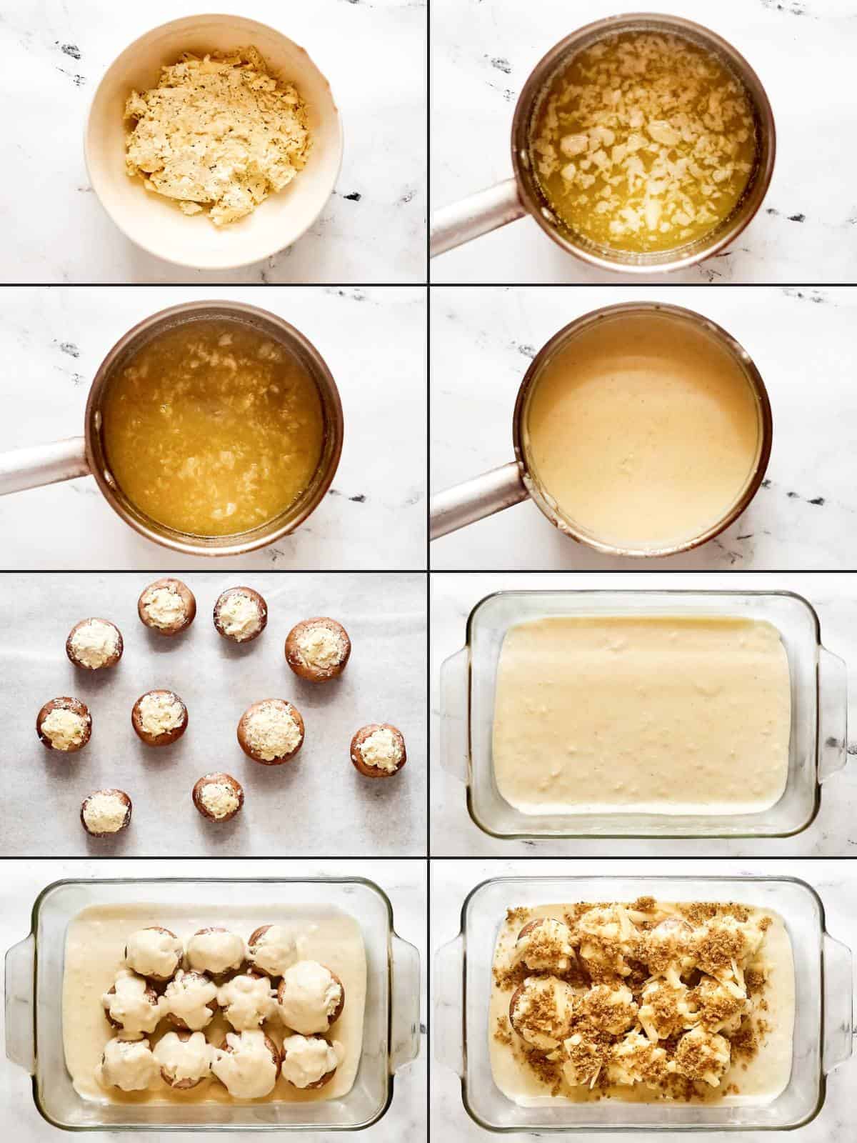 Making cheesy stuffed mushrooms and alfredo sauce.