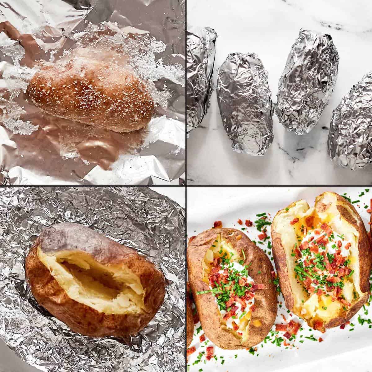 Making salted baked potatoes loaded with toppings.