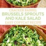 Copycat Cracker Barrel Brussels sprouts and kale salad in a wooden bowl.
