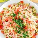 Copycat Luby's spaghetti salad in a large bowl.