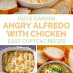 Copycat Olive Garden angry alfredo with chicken and the ingredients to make it.