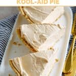 Three slices of no-bake orange creamsicle Kool-Aid pie on a platter.
