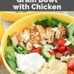 Copycat Panera Mediterranean grain bowl with chicken, quinoa, and veggies.