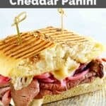 Copycat Panera steak and white cheddar panini with horseradish and pickled onions.