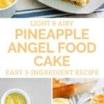 Homemade pineapple angel food cake and the ingredients to make it.